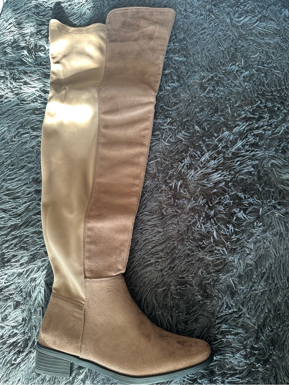 Fashion Nova Taupe Over-the-Knee Stretch Riding Boots